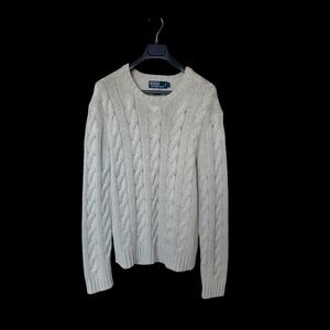 Polo Ralph Lauren Mens 100% Silk Cable Knit Crewneck Sweater Beige Large